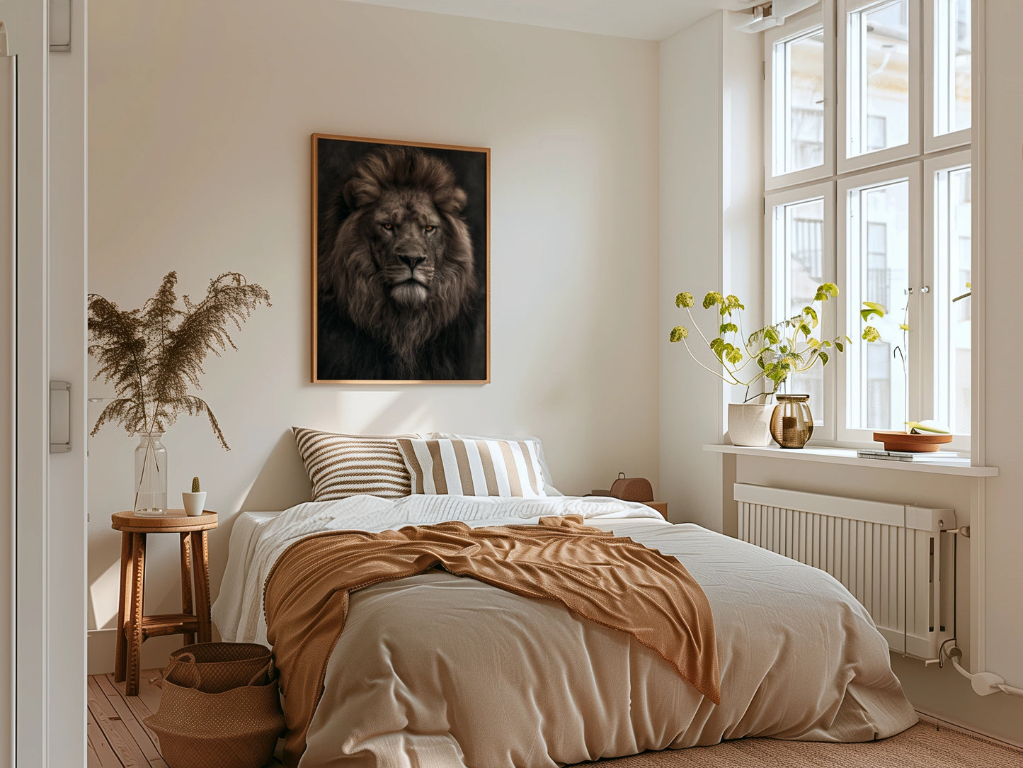 Lion Portrait Wall Art, Majestic Male Lion Poster, Dark Moody Wildlife Print