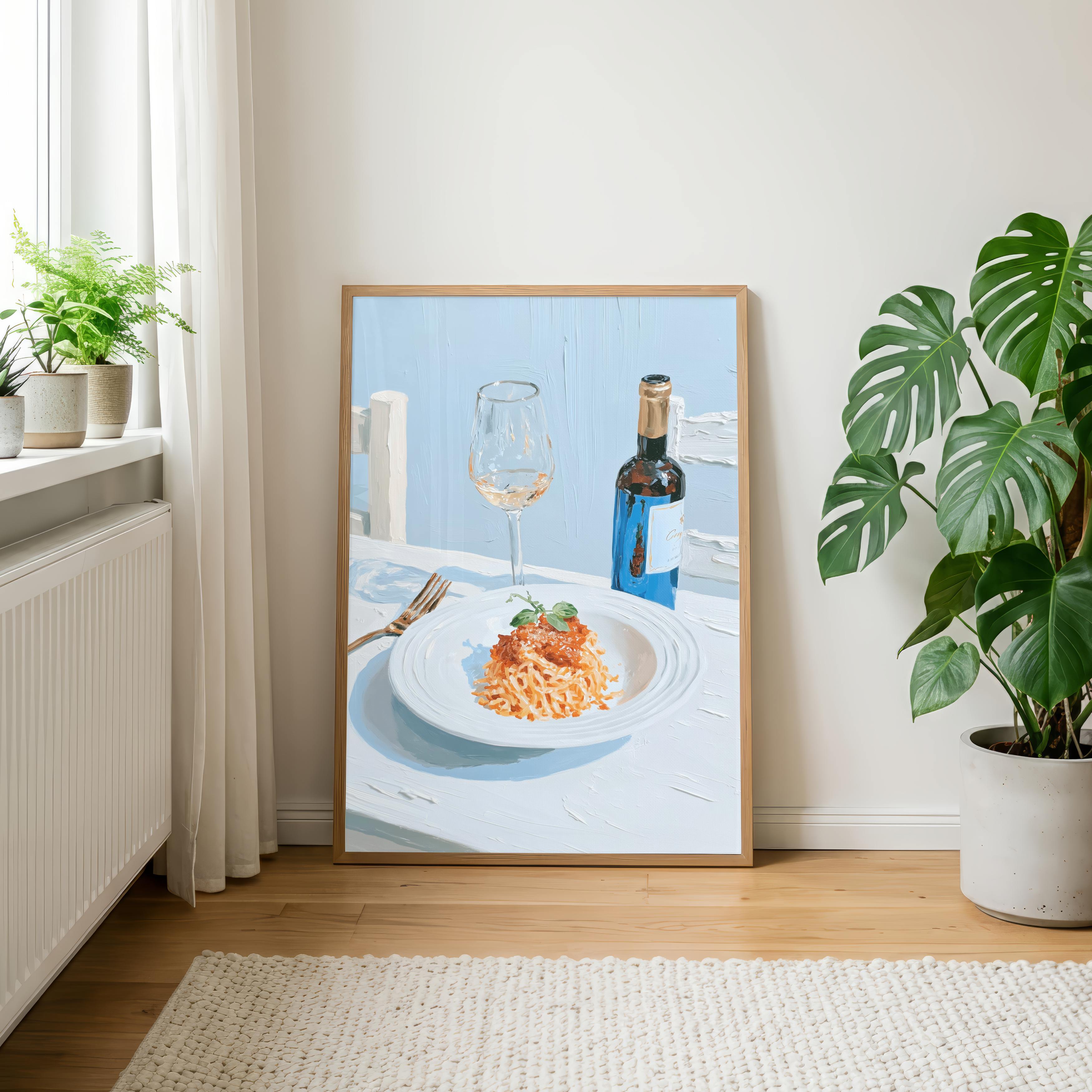 Pasta and Wine Still Life Art Print, Italian Kitchen Decor, Culinary Wall Art