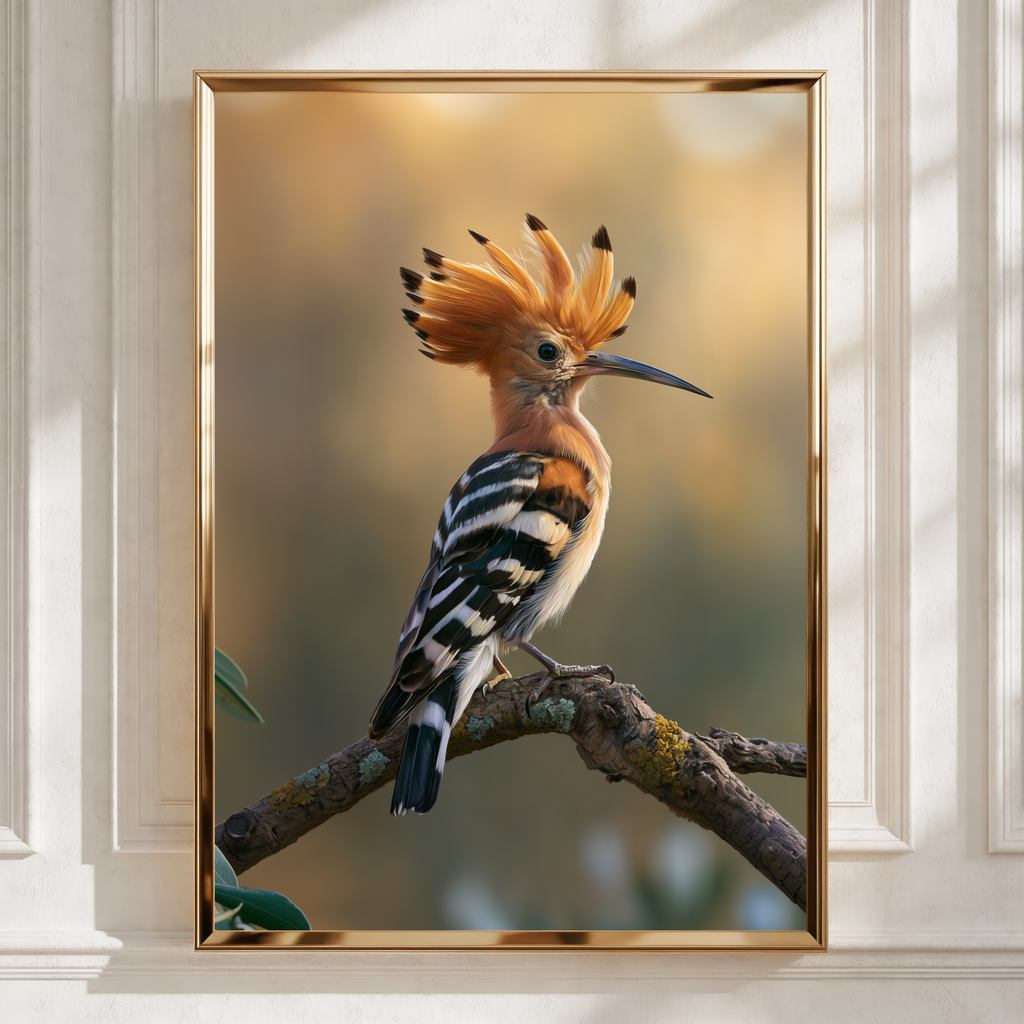 Hoopoe Bird Poster, Exotic Crested Bird Print, Wildlife Wall Art