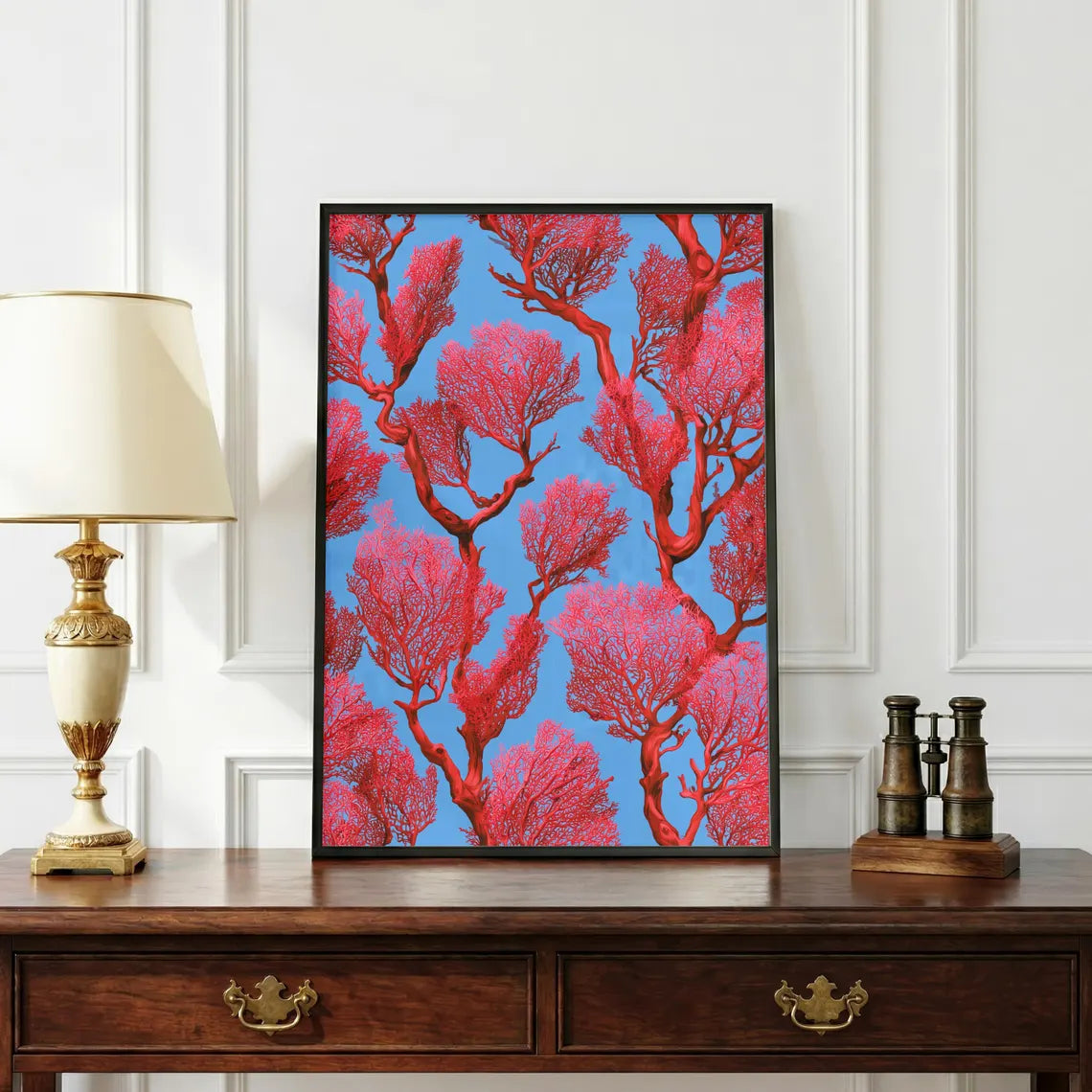 Coral Branch Wall Art, Vibrant Red Coral Print, Abstract Ocean Decor