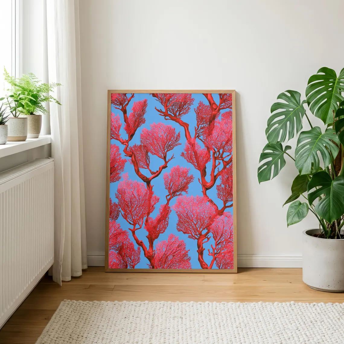 Coral Branch Wall Art, Vibrant Red Coral Print, Abstract Ocean Decor
