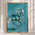 Chrome Horse Poster, Running Horse Wall Art, Teal Modern Print
