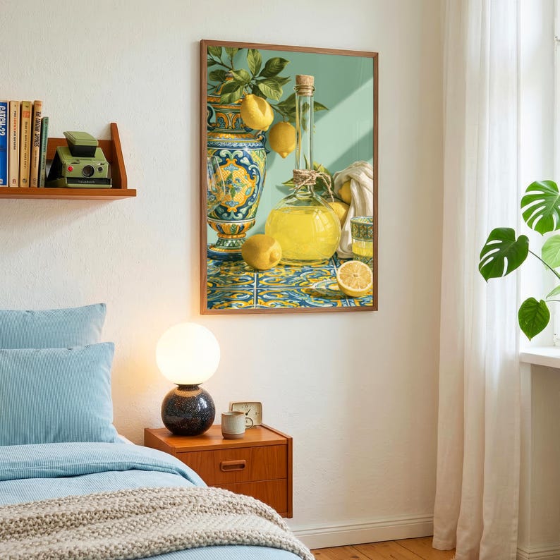 Limoncello Still Life Art, Lemon Drink Print, Colourful Kitchen Wall Art