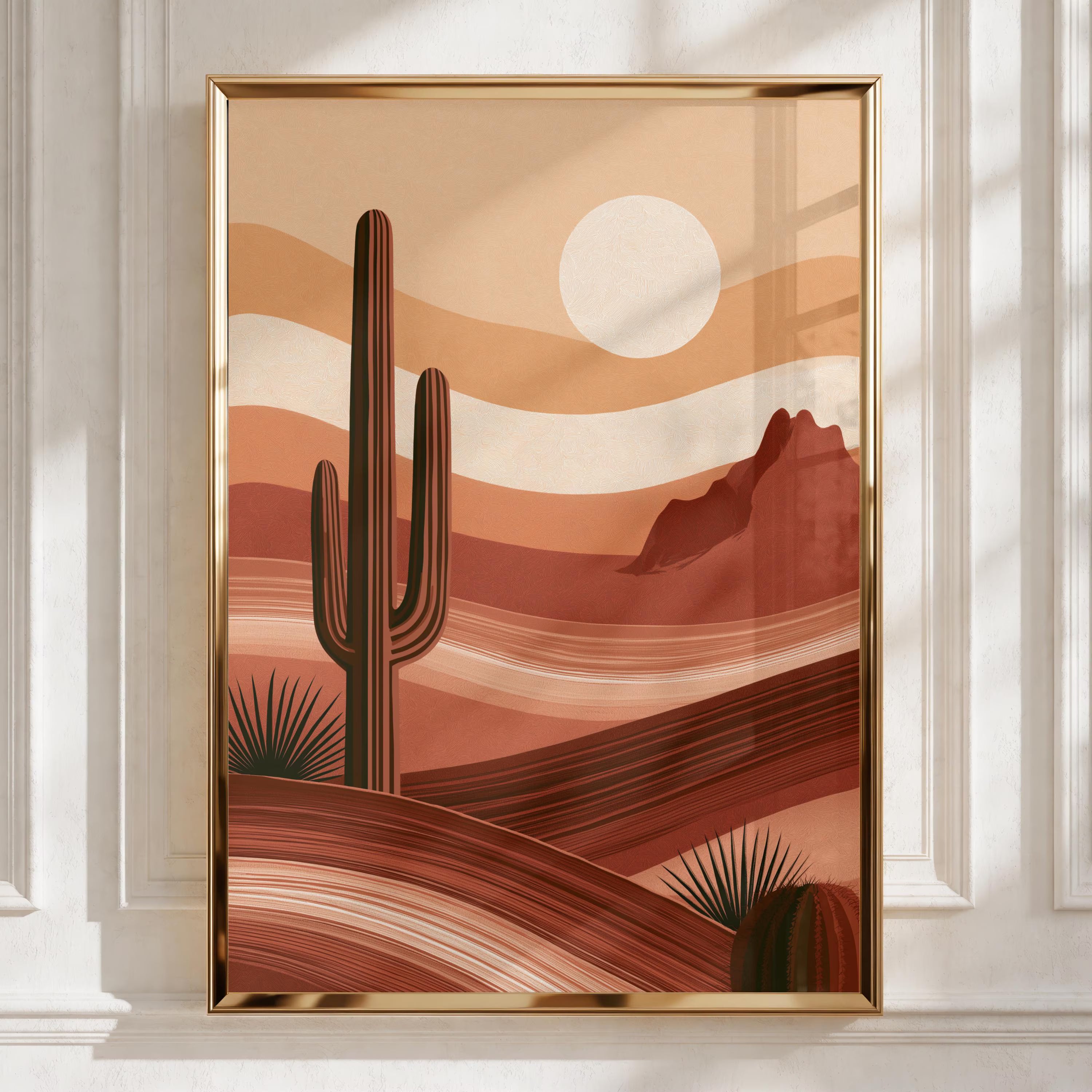 Desert Cactus Landscape Wall Art Print Boho Terracotta Minimalist Poster