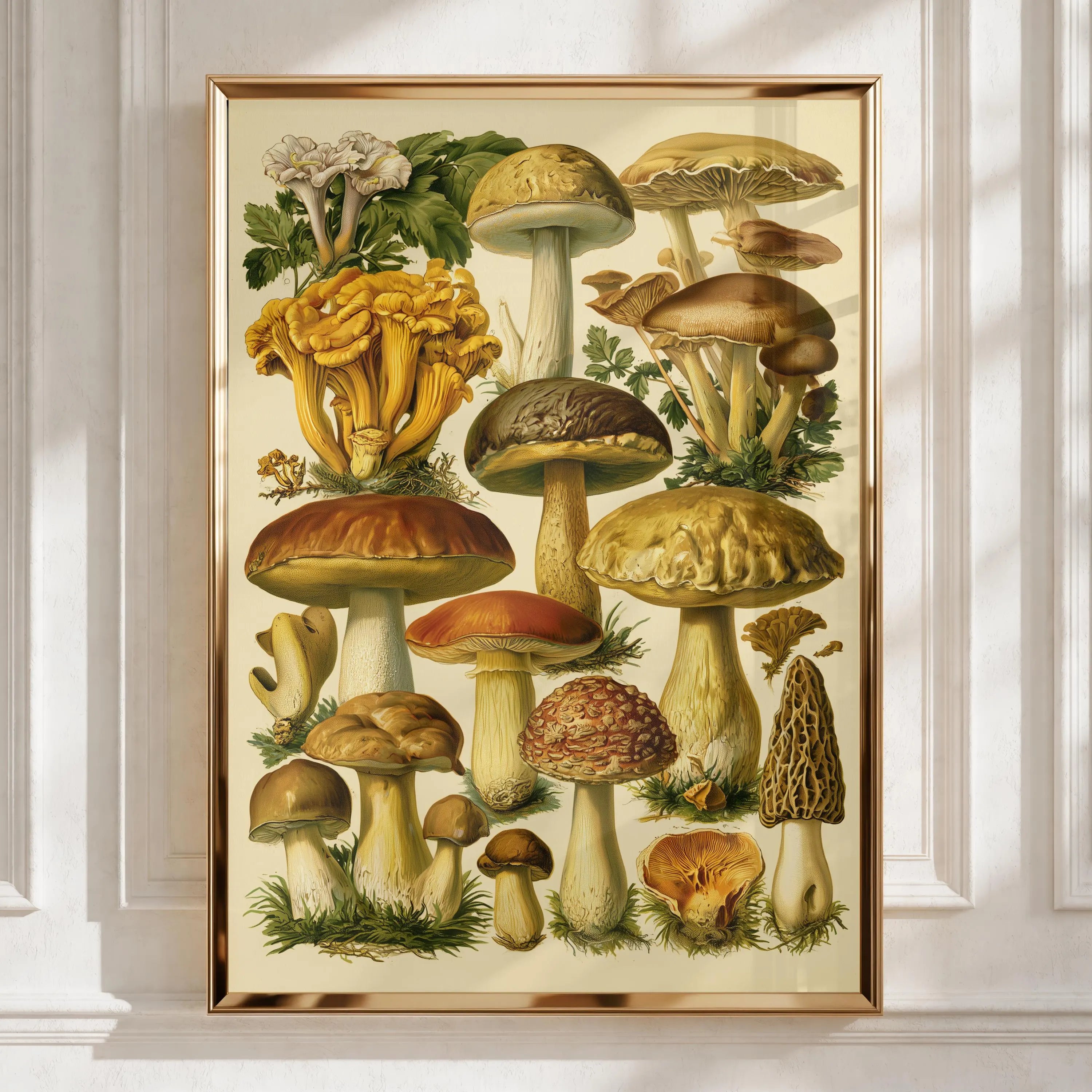 Mushroom Botanical Print, Vintage Fungi Illustration, Nature Wall Art Poster