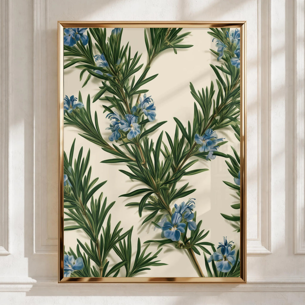 Rosemary Botanical Print, Blue Flowers Wall Art, Herb Illustration Poster