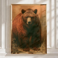 Brown Bear Wall Art Print, Grizzly Bear Poster, Vintage Wildlife Painting Style