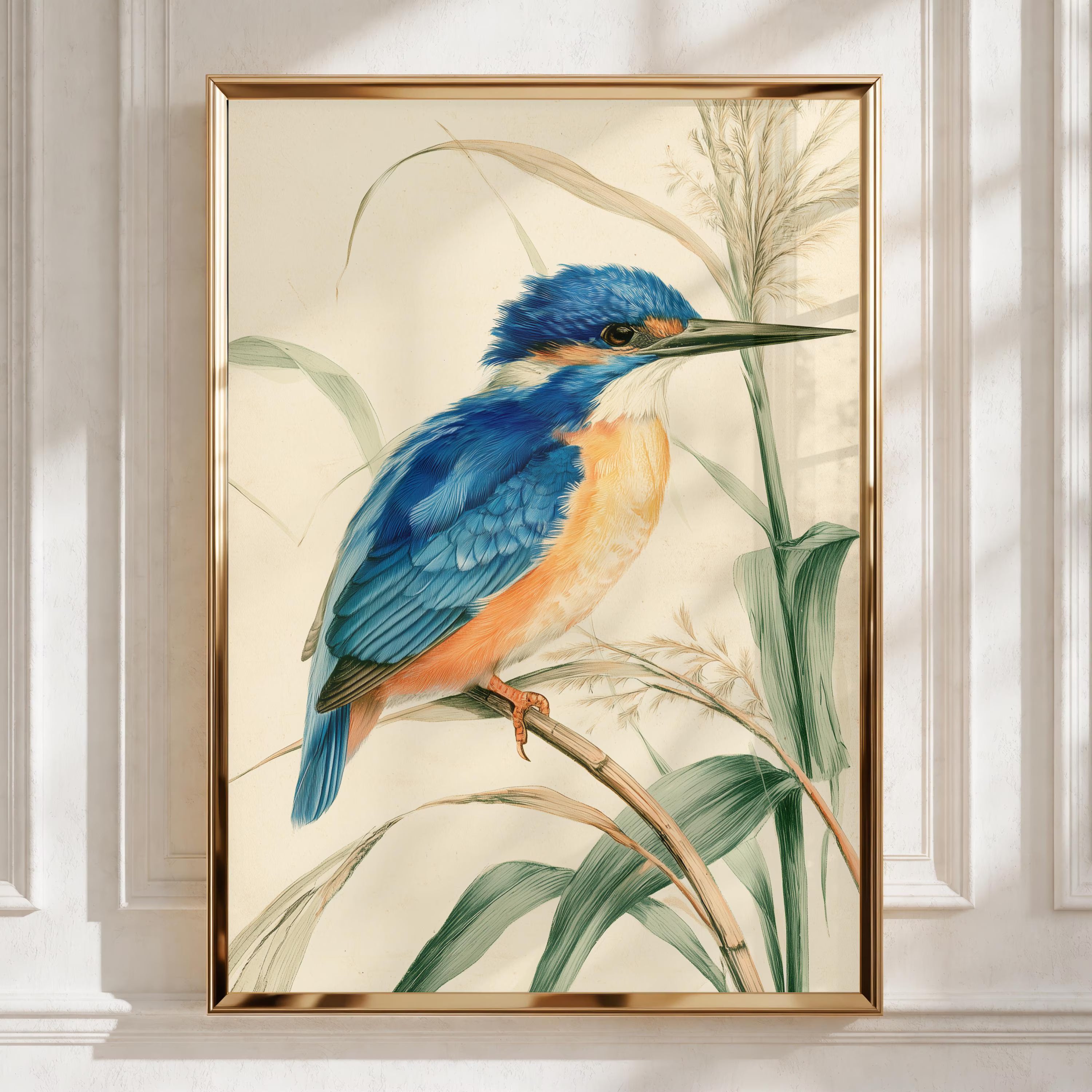 Kingfisher Bird Print, Botanical Illustration Poster, Vintage Nature Wall Art