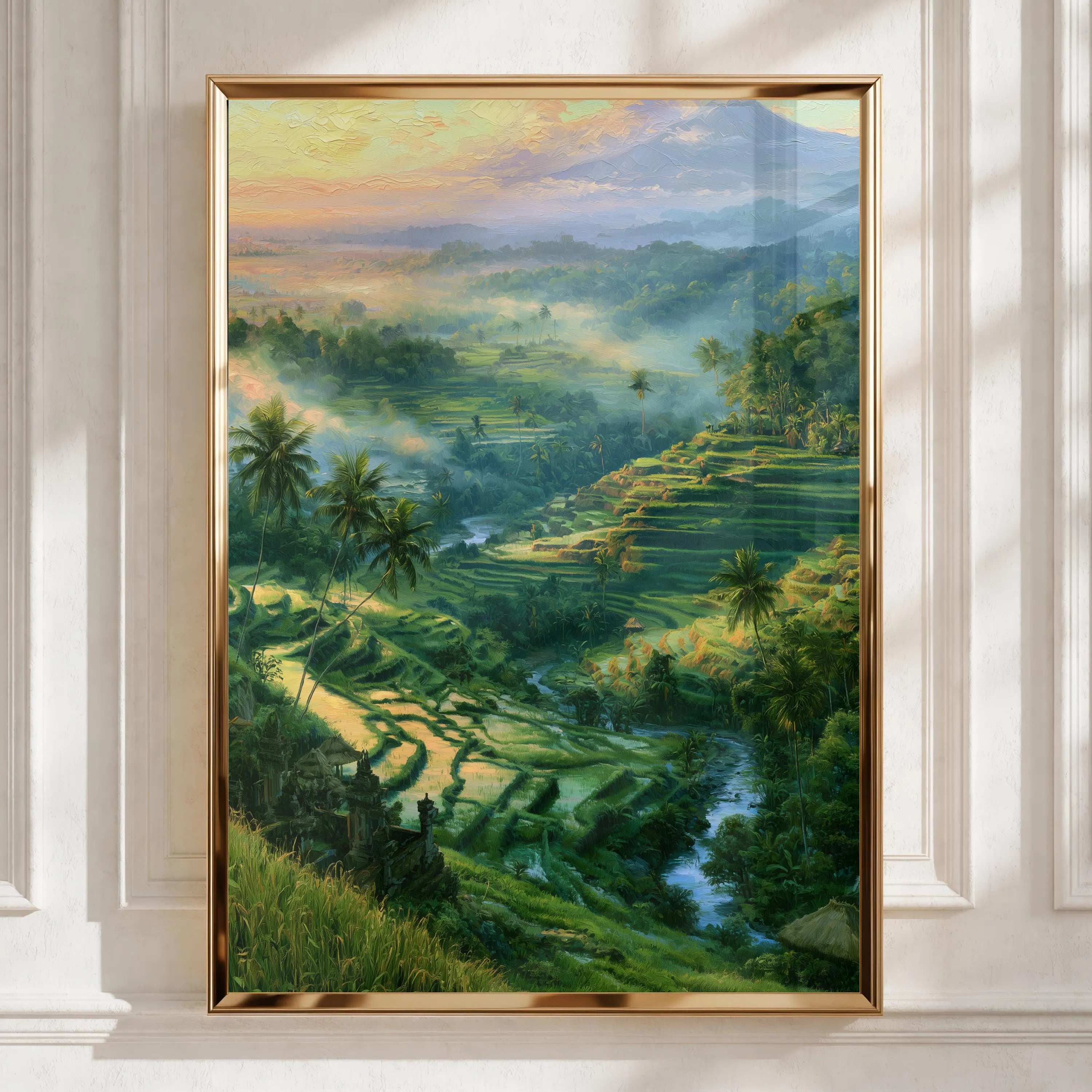 Bali Rice Terraces Wall Art, Balinese Landscape Poster, Tropical Oil Painting Print