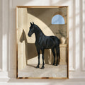 Black Horse Print, Mediterranean Arch Wall Art, Equestrian Poster, Minimalist