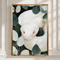 White Albino Snake Jungle Poster, Red Eyes Reptile Art, Dark Botanical Print