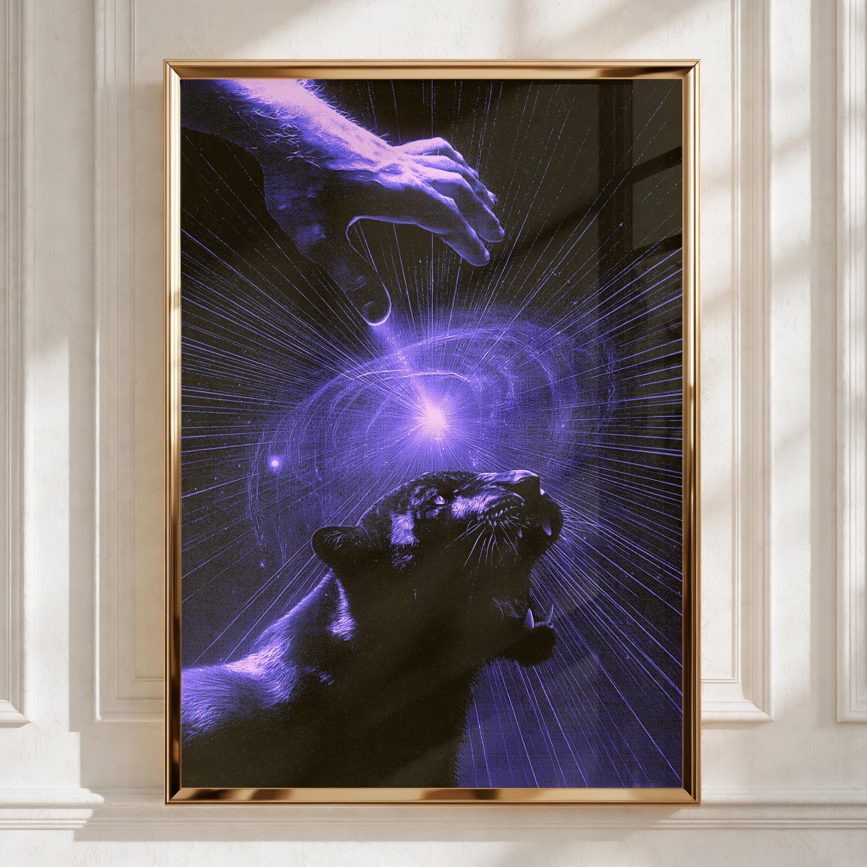 Black Panther Hypnosis Mystical Poster, Purple Energy Art Print, Dark Surreal