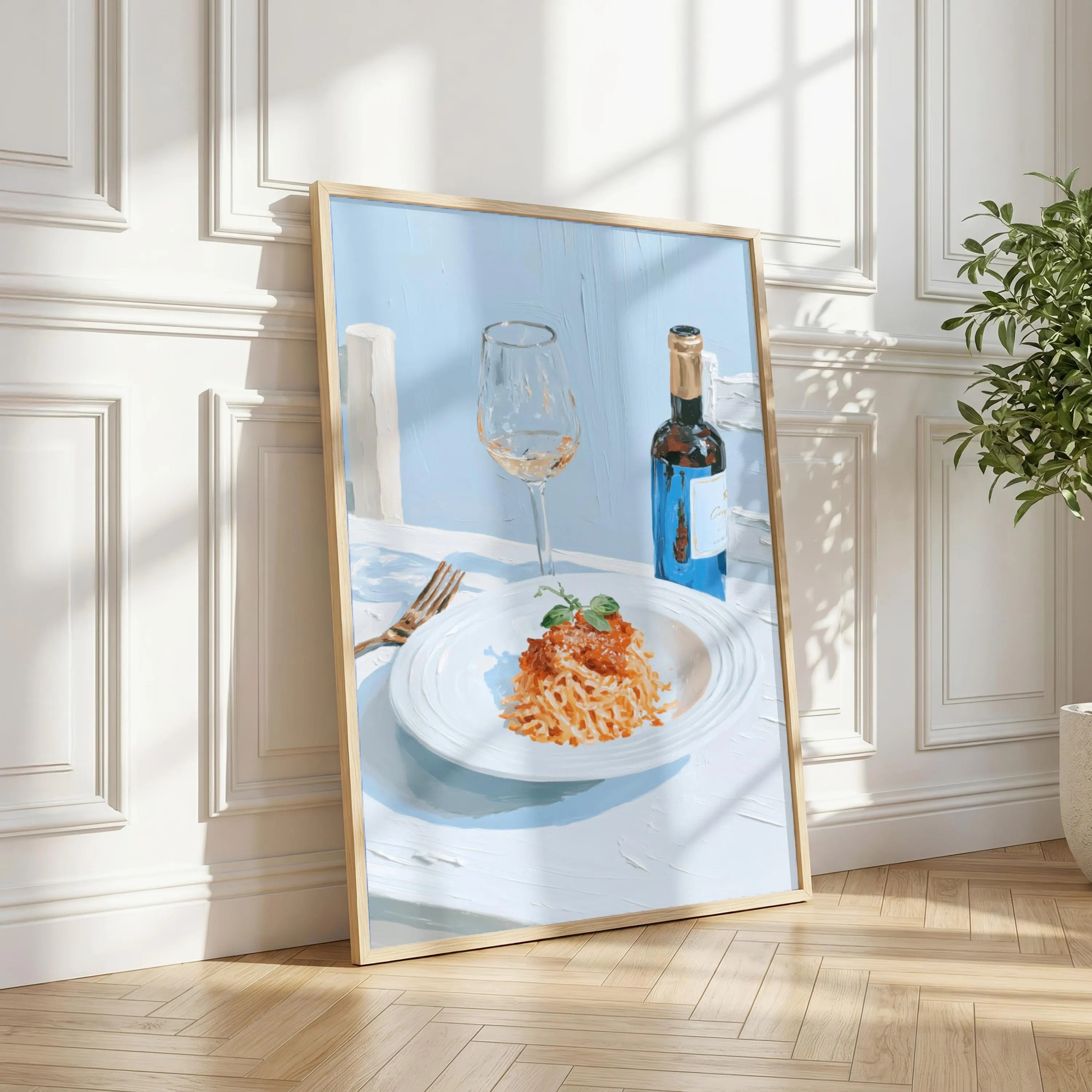 Pasta and Wine Still Life Art Print, Italian Kitchen Decor, Culinary Wall Art