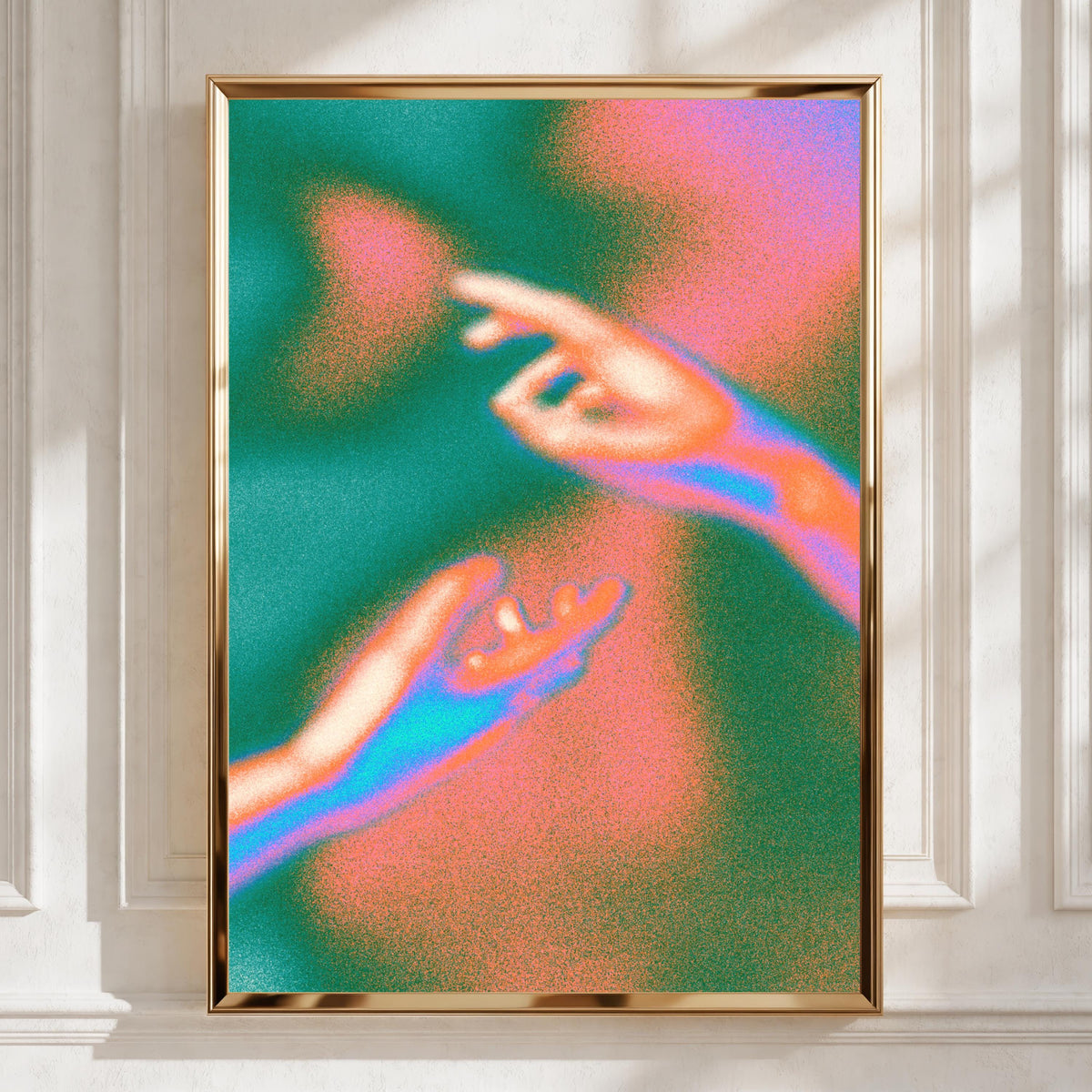Psychedelic Hands Reaching Poster, Retro Love Art Print, Groovy Neon Wall Art