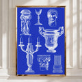 Roman Vase Blueprint Poster, Classical Antiquity Wall Art, Blue