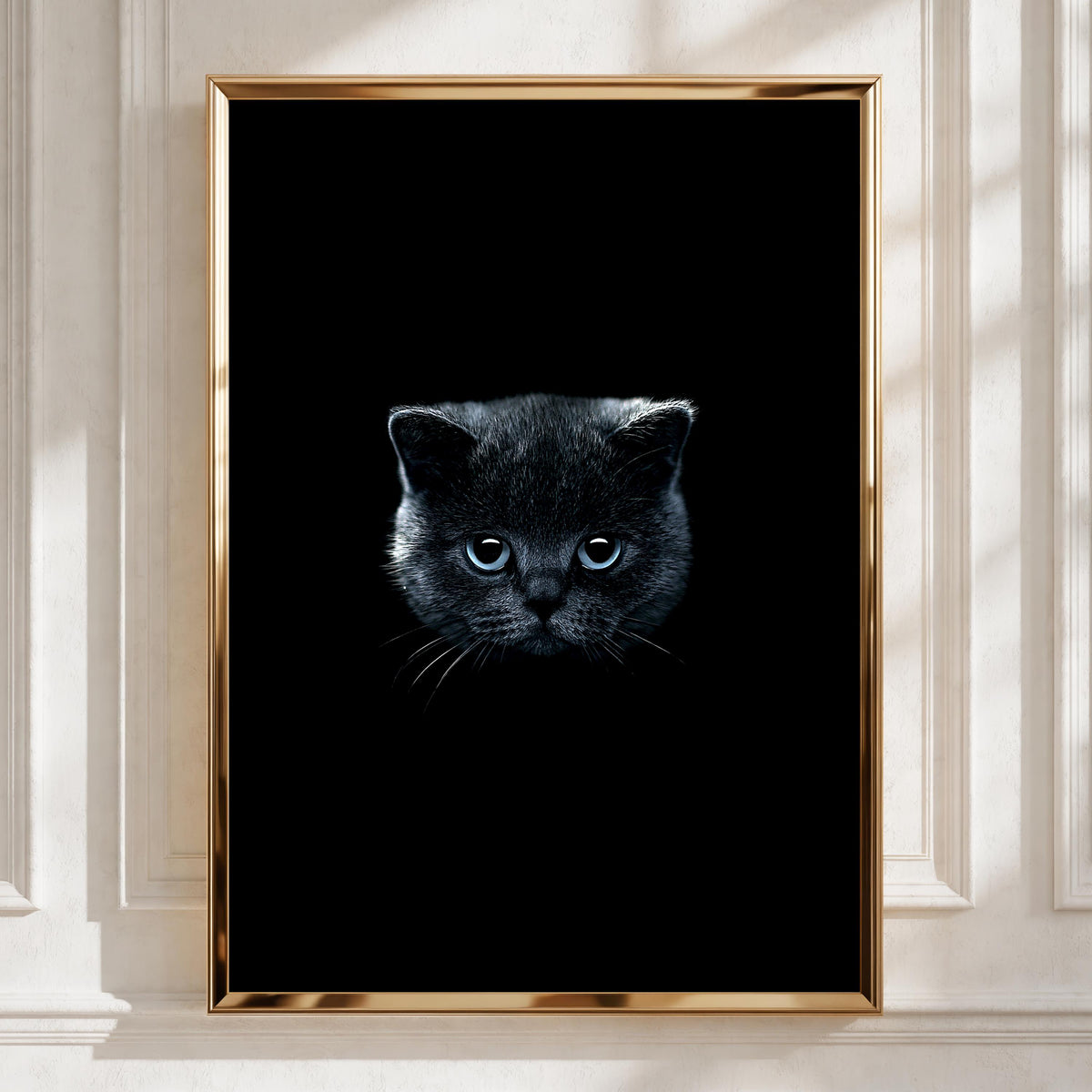 Black Kitten Blue Eyes Poster, Dark Moody Cat Wall Art Print