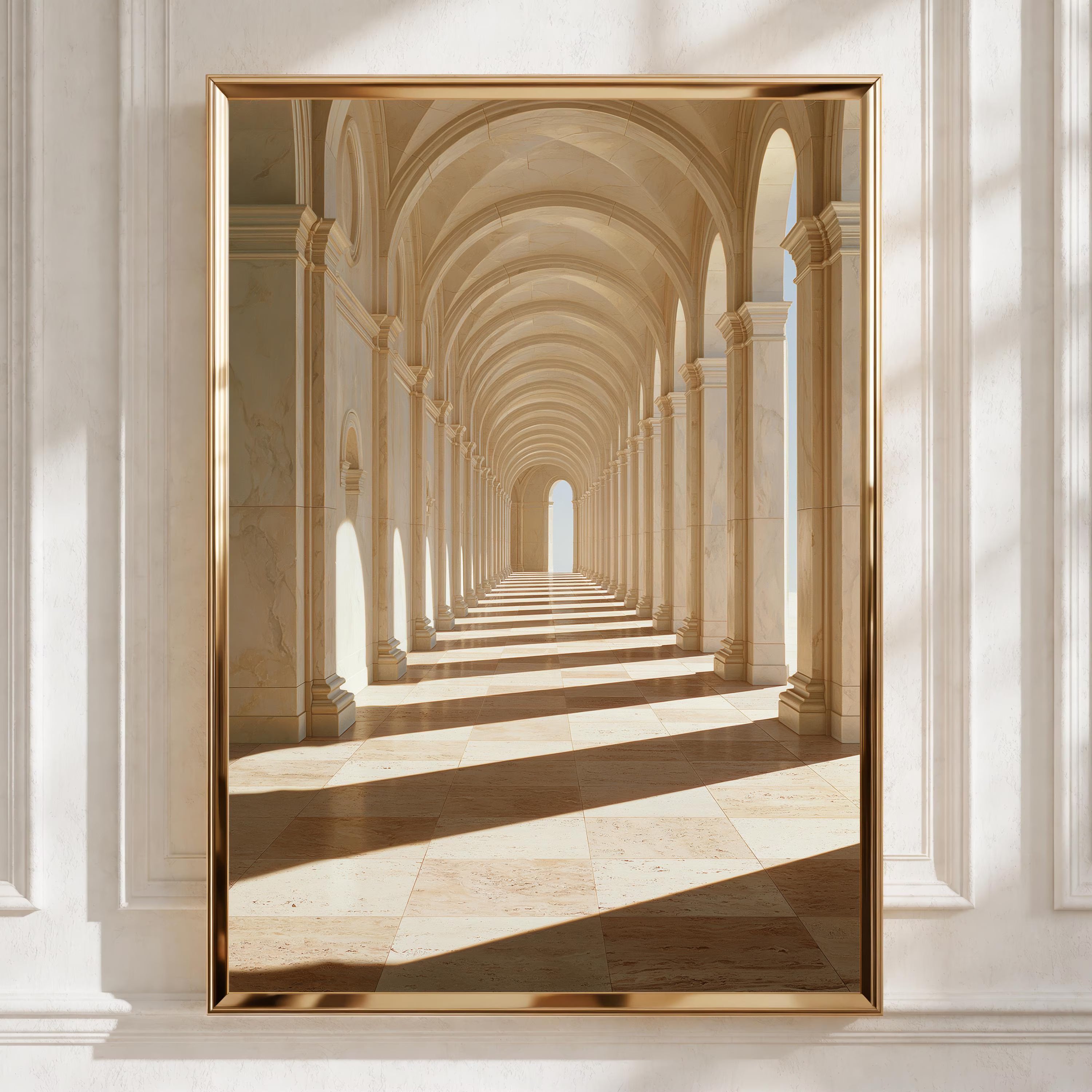 Travertine Hallway Arch Corridor Wall Art Poster, Classical Architecture Print