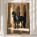 Black Stallion Grand Hall Poster, Friesian Horse Art, Dramatic Equine Print