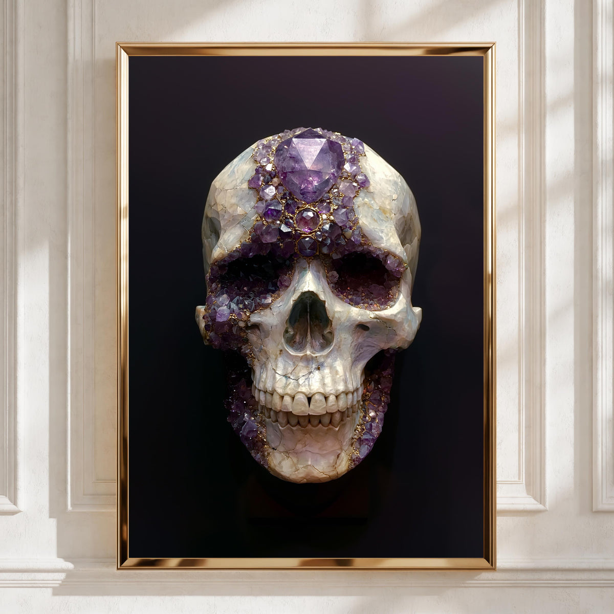 Amethyst Crystal Skull Poster, Purple Gemstone Wall Art, Dark Gothic Print