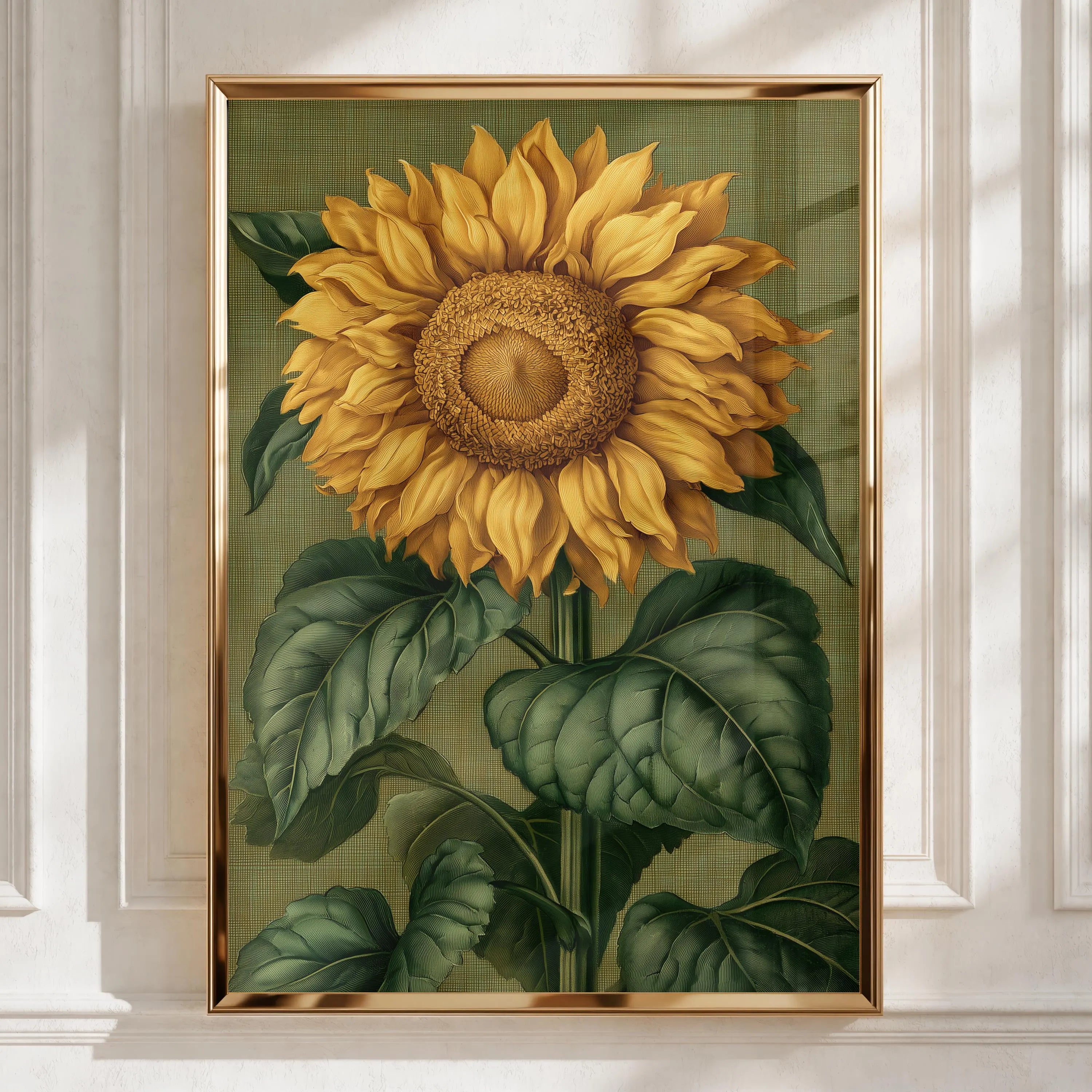 Sunflower Botanical Print, Vintage Engraving Style Wall Art Poster