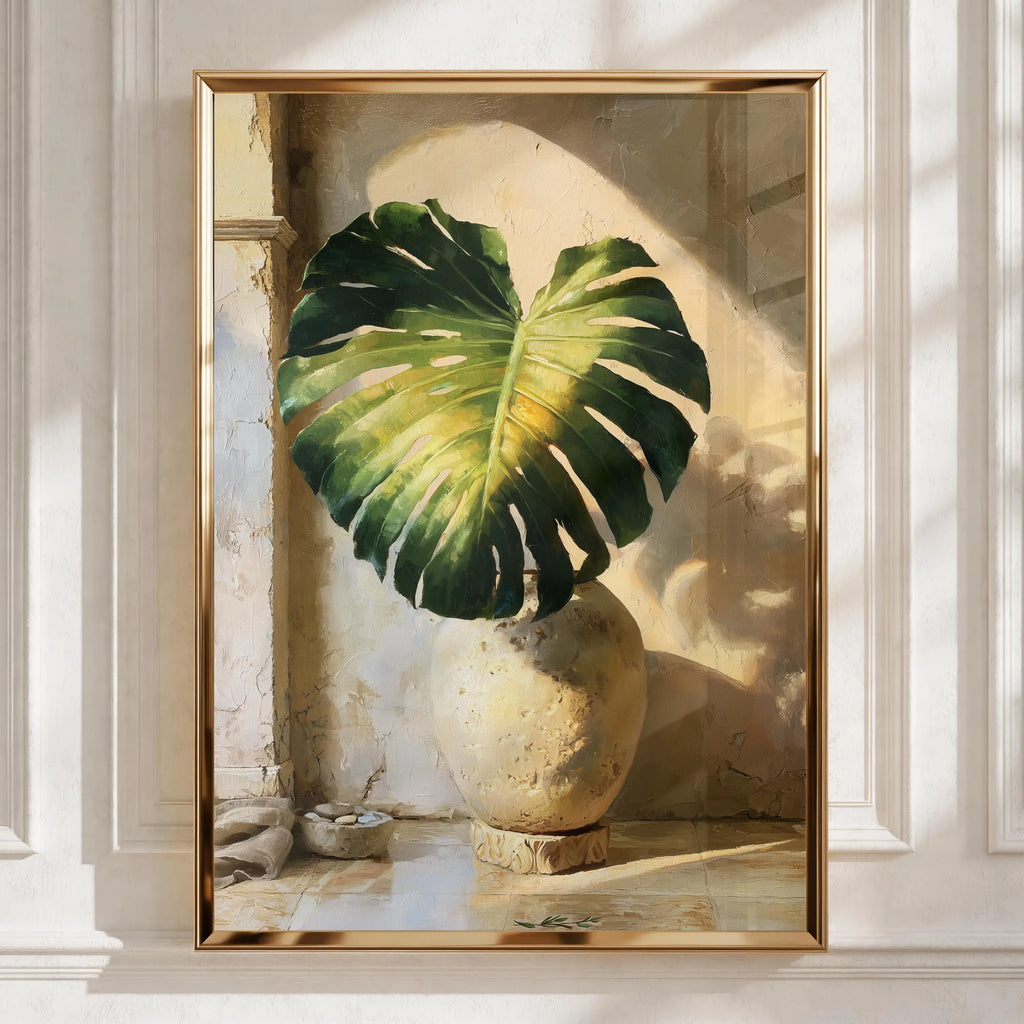 Monstera Leaf Wall Art, Botanical Poster, Oil Painting Style Print