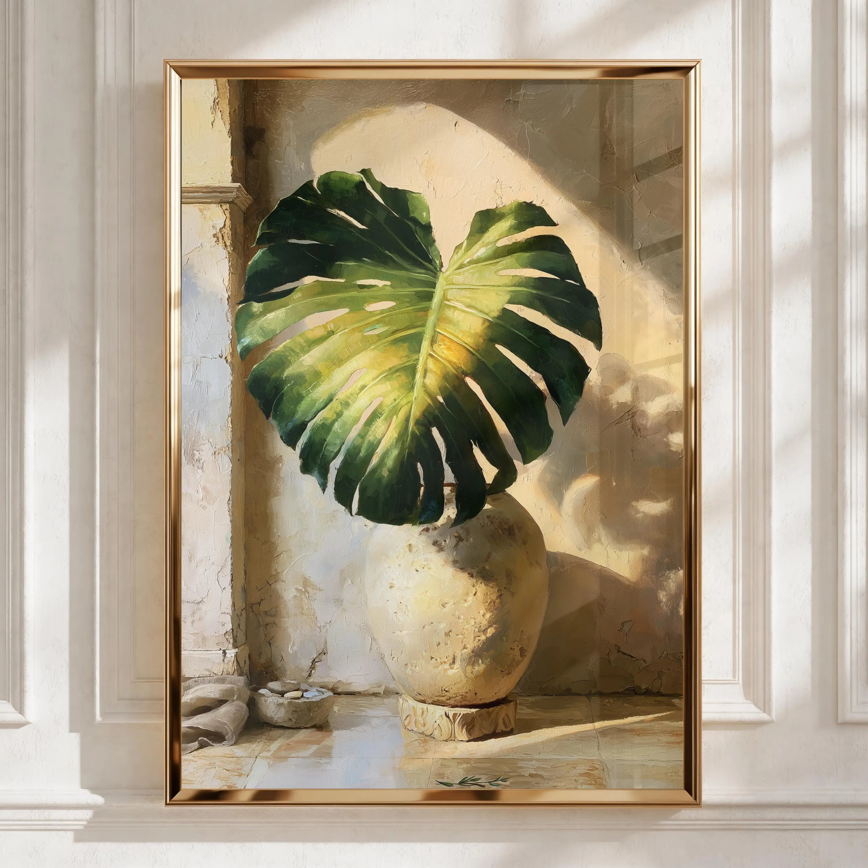 Monstera Leaf Wall Art, Botanical Poster, Oil Painting Style Print