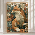 Fox Botanical Print, Floral Wildlife Poster, Russet Red Fox Wall Art