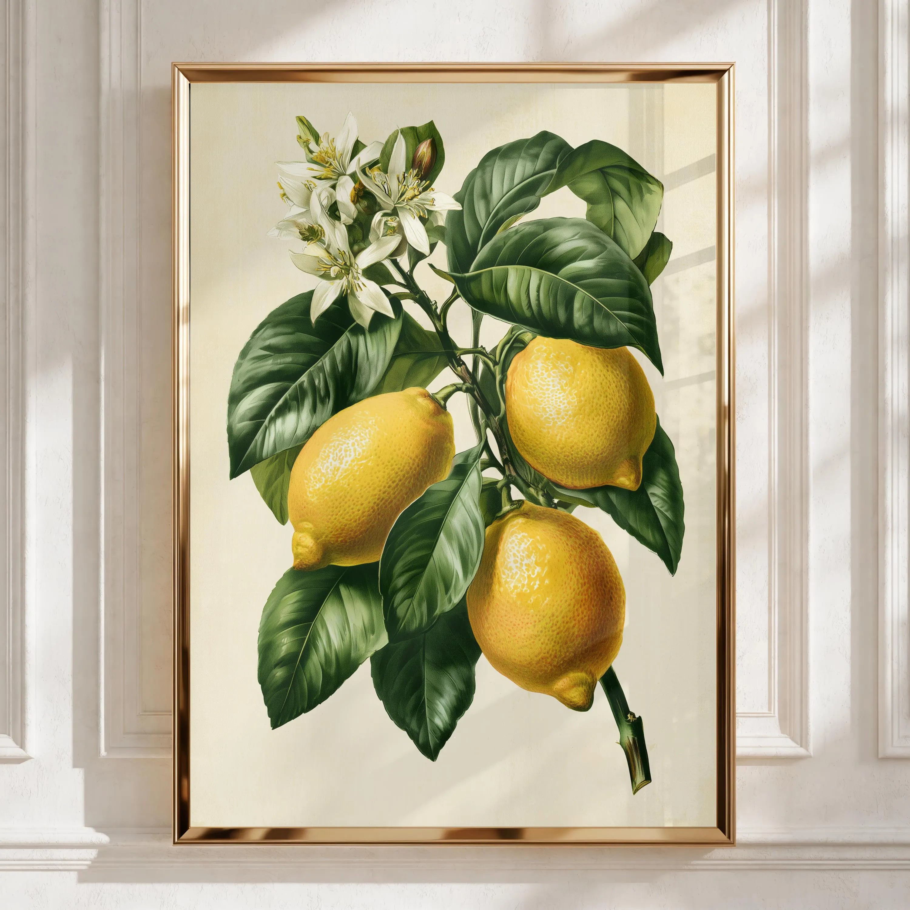 Lemon Branch Botanical Print, Vintage Citrus Wall Art, Yellow Green Poster