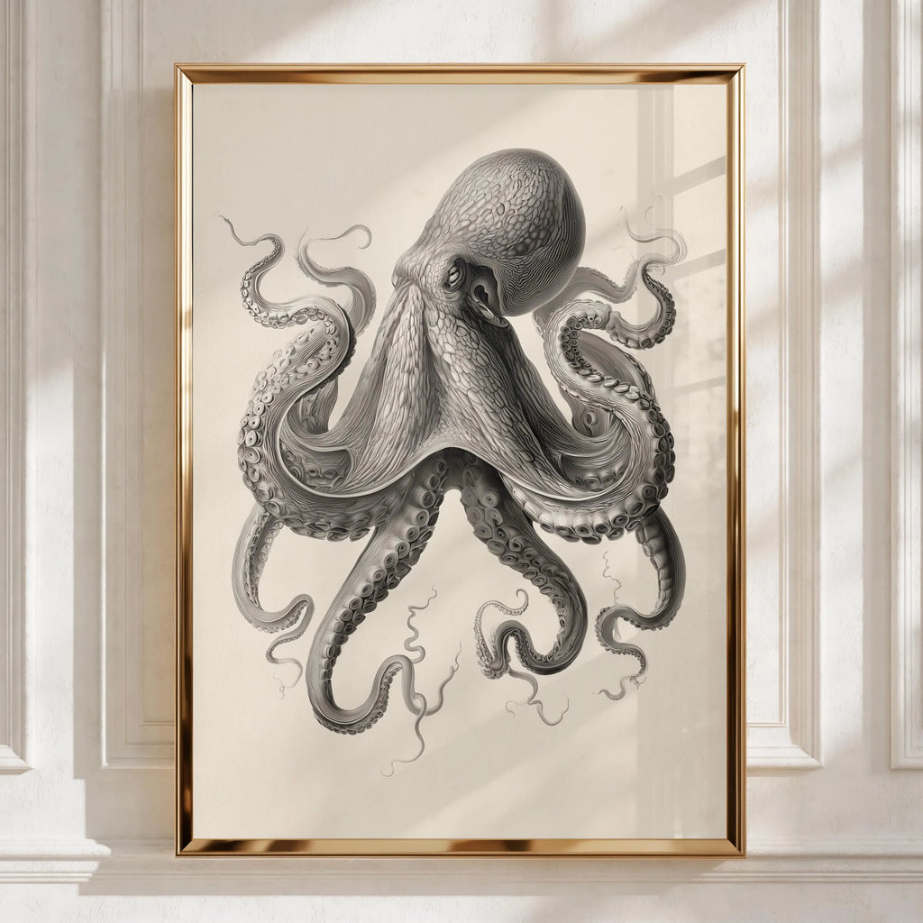 Octopus Print, Vintage Scientific Illustration, Dark Academia Wall Art