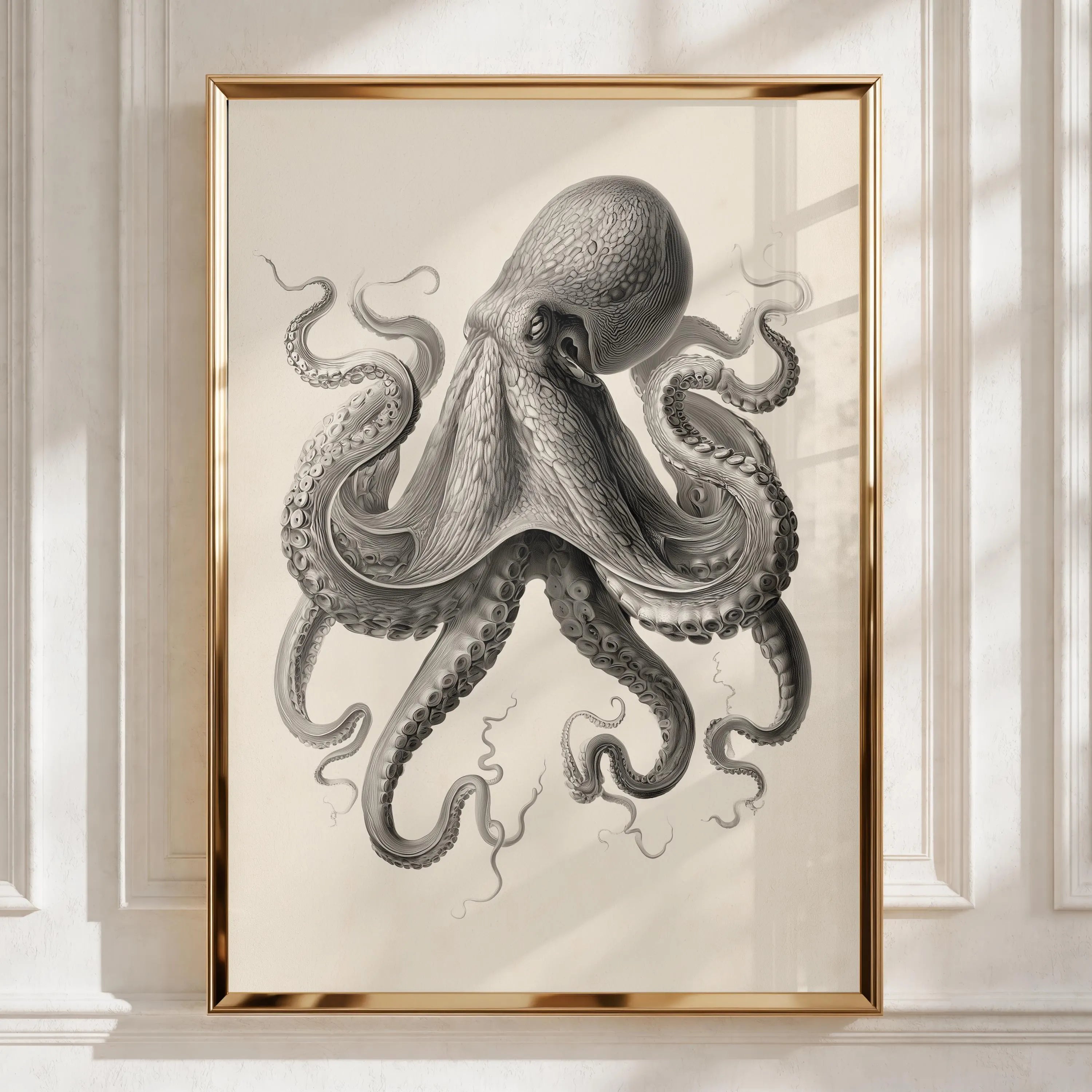 Octopus Print, Vintage Scientific Illustration, Dark Academia Wall Art