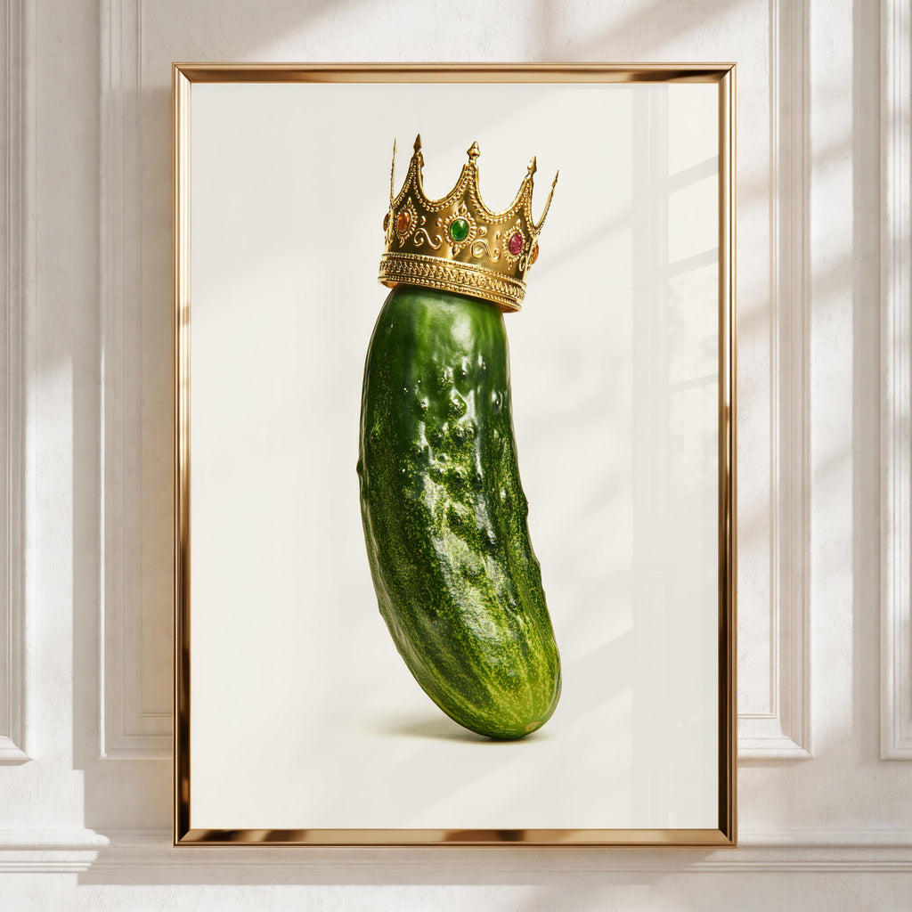 Gherkin Crown Poster, Funny Cucumber King Wall Art, Quirky Kitchen Print