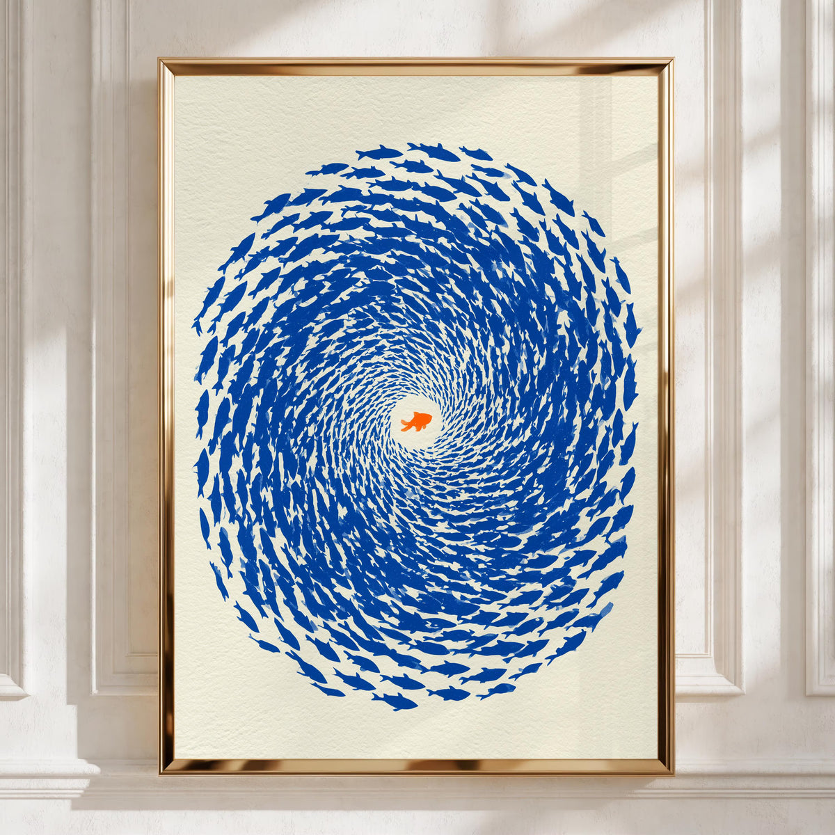 Swirling School of Fish, Art Print, Blue Home Decor, Ocean Theme