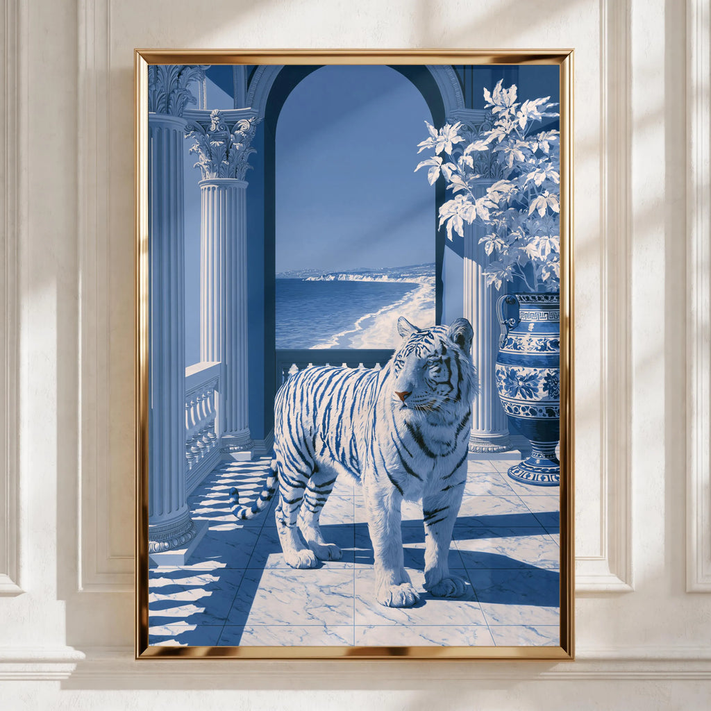 Tiger Classical Hall Poster, Porcelain Blue Architecture Wall Art Print