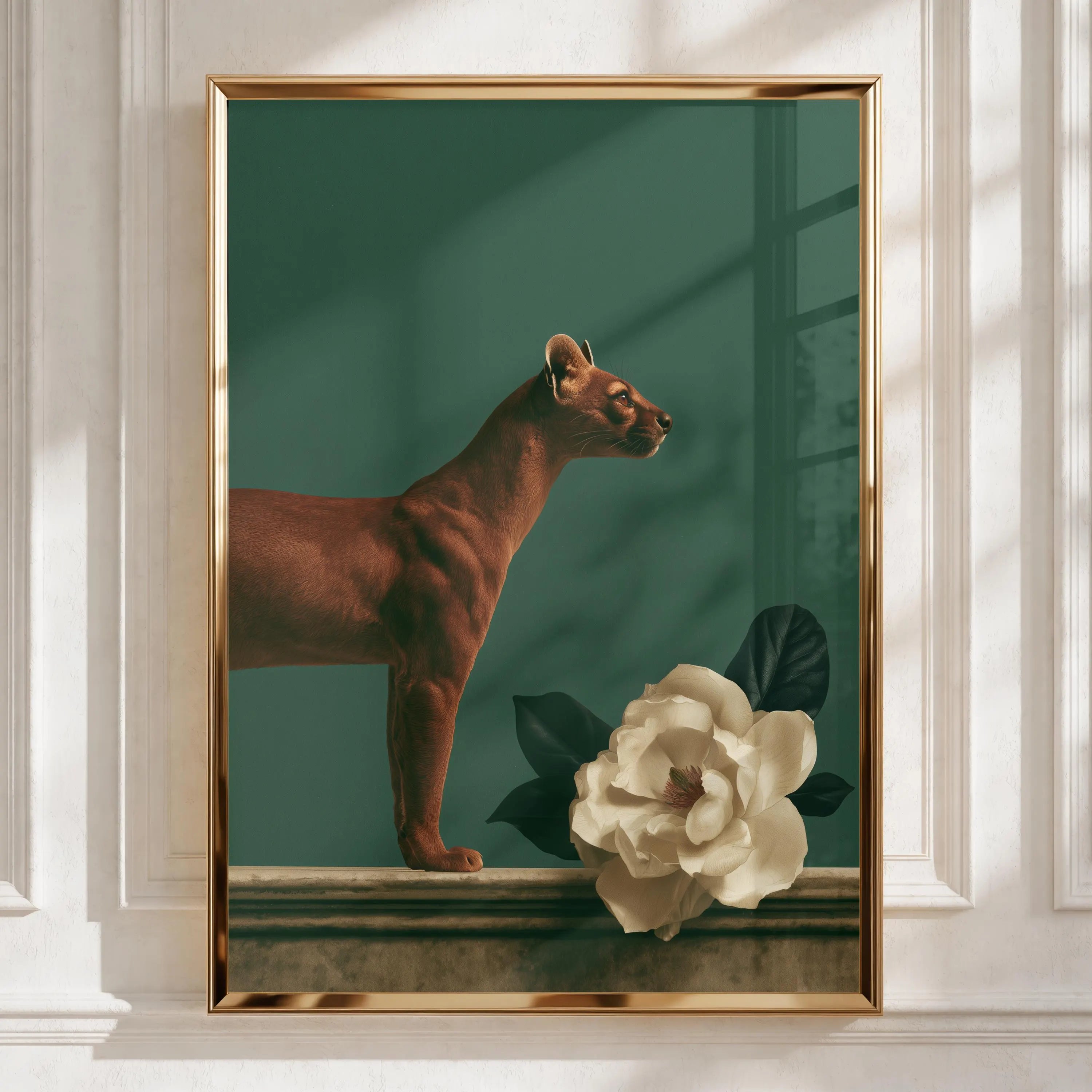 Fossa & Magnolia Poster, Dark Green Animal Wall Art, Botanical Print