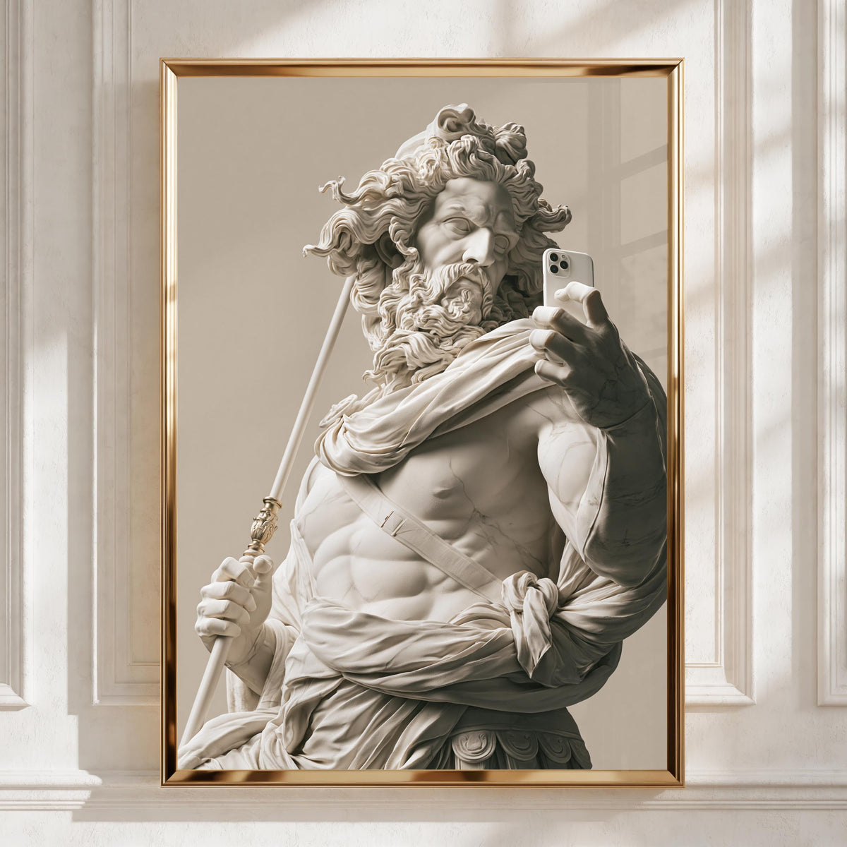 Greek God Selfie Poster, Marble Statue Wall Art, Funny Classical Print