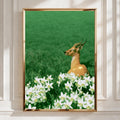 Antelope in Flowers Poster, Wildlife Botanical Wall Art, Green Nature Print