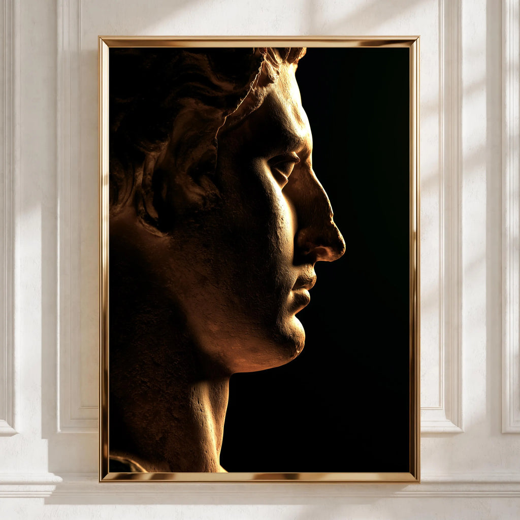 Roman Statue Side Profile Poster, Ancient Sculpture Art Print, Dark Moody