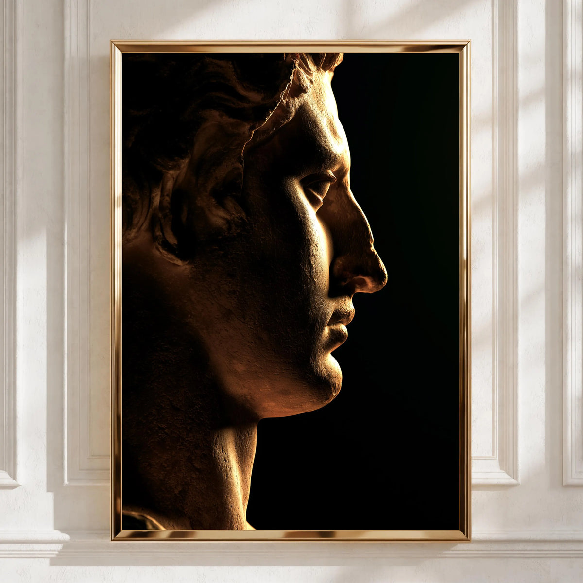Roman Statue Side Profile Poster, Ancient Sculpture Art Print, Dark Moody