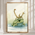 Frog with Scorpion Art Print, Unique Wall Decor, Playful Nature Illustration, Ideal for Animal Lovers