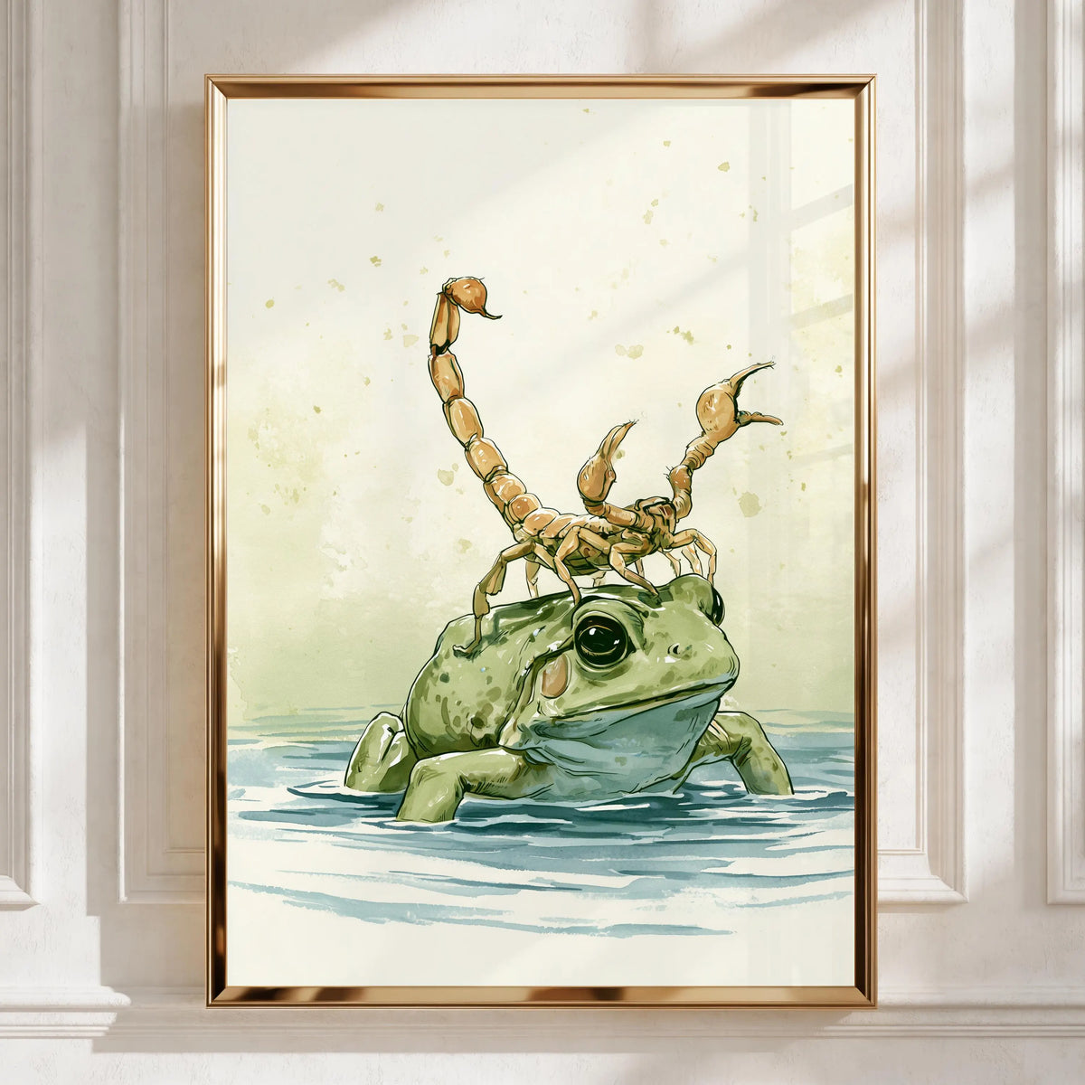Frog with Scorpion Art Print, Unique Wall Decor, Playful Nature Illustration, Ideal for Animal Lovers