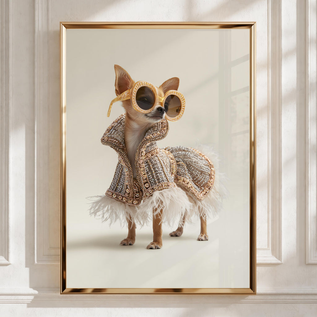 Chihuahua Couture Fashion Poster, Glamorous Dog Wall Art, Funny Pet Print