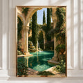 Roman Pool Garden Poster, Classical Courtyard Art Print, Mediterranean Style