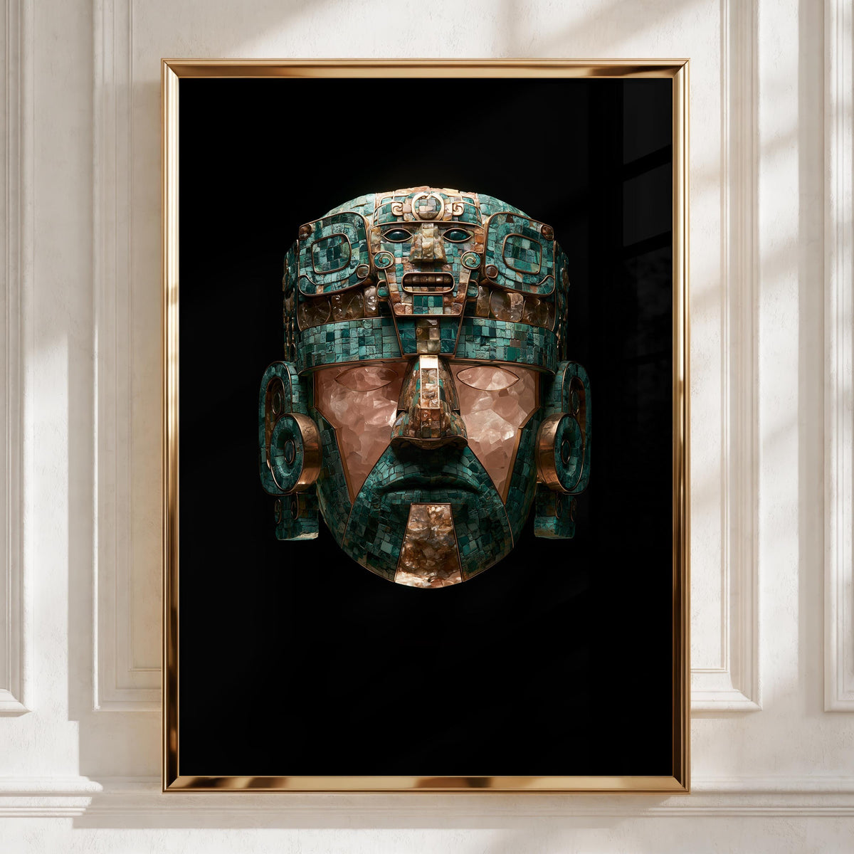 Aztec Ceremonial Mask Poster, Turquoise Green Ancient Art Print