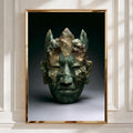 Maya Olmec Jade Mask Crystal Poster, Ancient Mesoamerican Wall Art Print