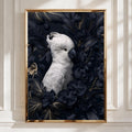 White Cockatoo Poster, Dark Floral Bird Print, Moody Botanical Wall Art