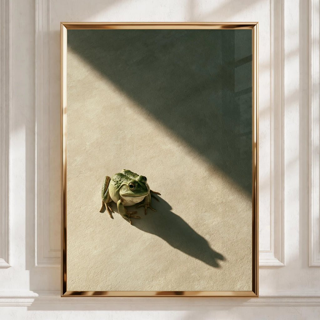 Frog Shadow Poster, Minimalist Animal Wall Art, Moody Green Print