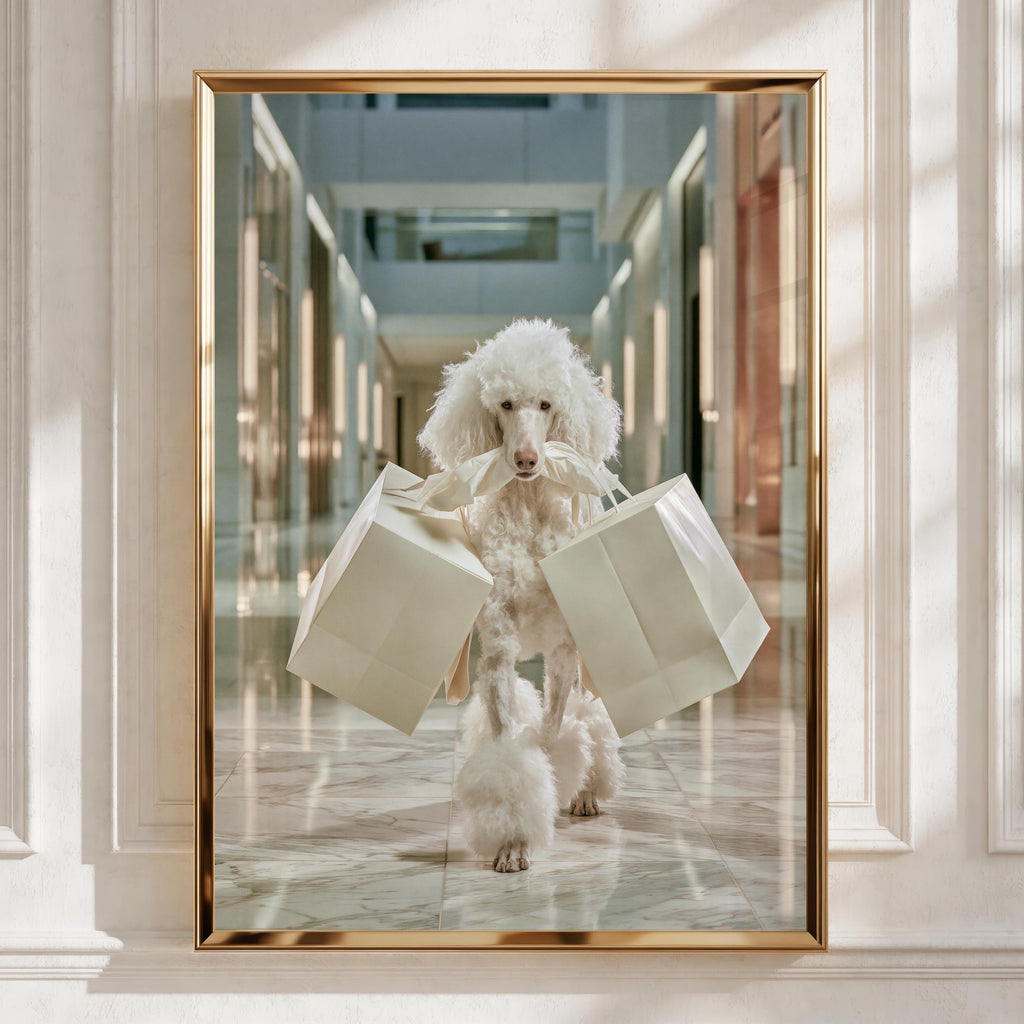 Poodle Shopping Poster, Luxury Mall Dog Print, Funny Animal Wall Art
