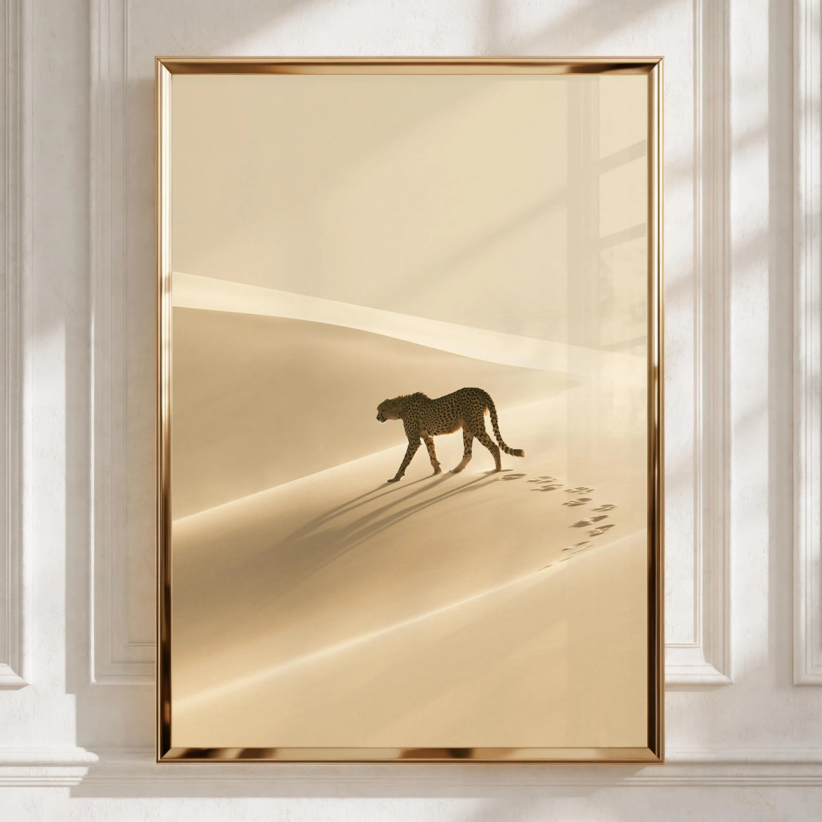 Cheetah Desert Sand Dunes Poster, African Wildlife Wall Art, Minimalist Print