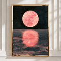 Pink Moon Reflection Art Print, Serene Night Sky Poster, Calm Nature Decor