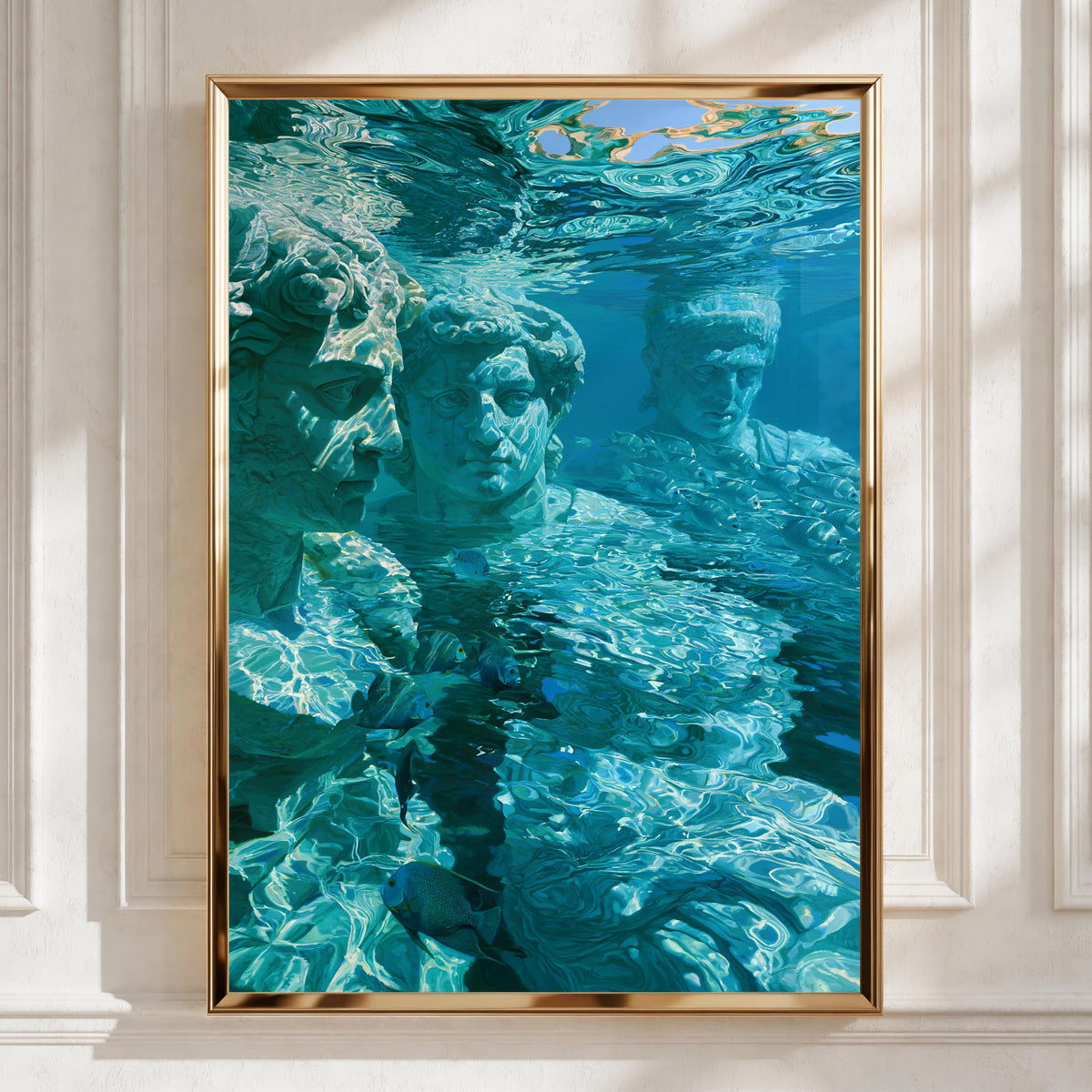 Roman Statues Underwater Wall Art Poster, Ancient Greek Sculpture Print, Teal